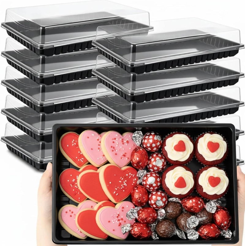 Shellwei 10 Pack Extra Large Valentine's Day Charcuterie Board with Lids 15 x 10 Inch Catering Cookie Trays Plastic Serving Tray Fruit Chocolate Desserts Reusable Platter for Travel Valentine Party - Image 1
